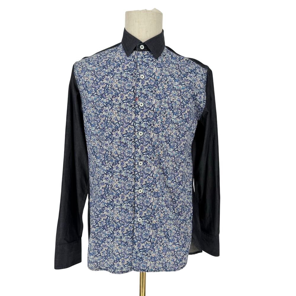 Robert Graham Button Front Long Sleeve Shirt Patchwork M *SUN DAMAGE*